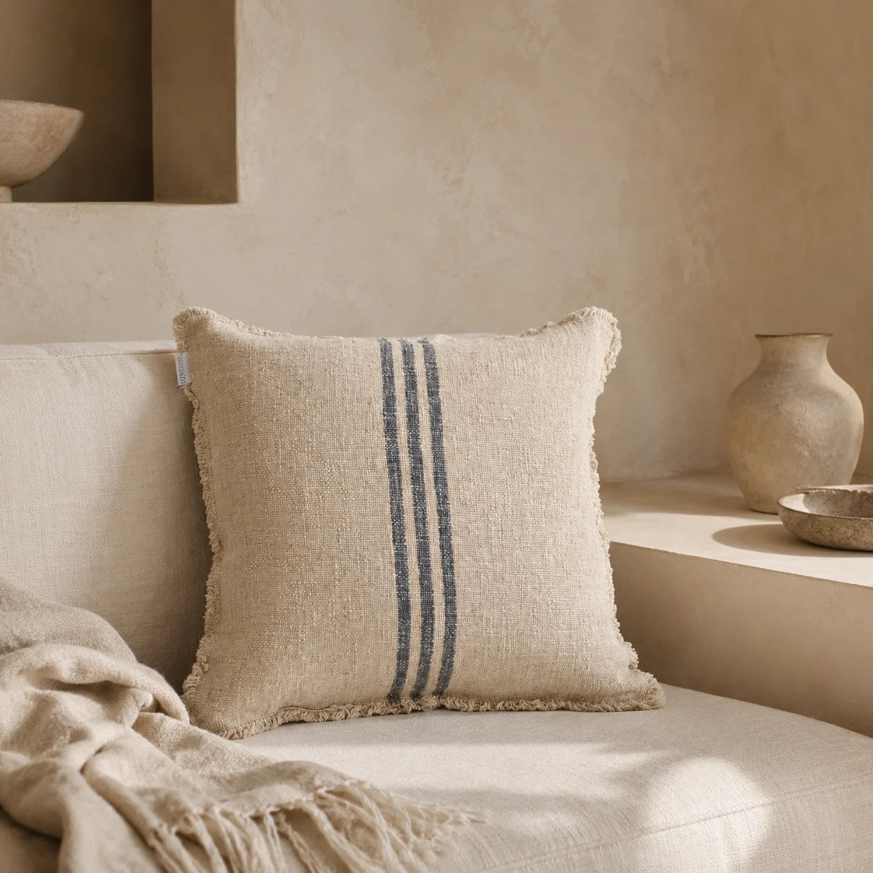 Verve Linen Cushion Cover – Natural & Black Stripe
