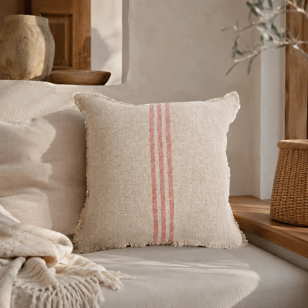 Verve Linen Cushion Cover – Natural & Blush Stripe