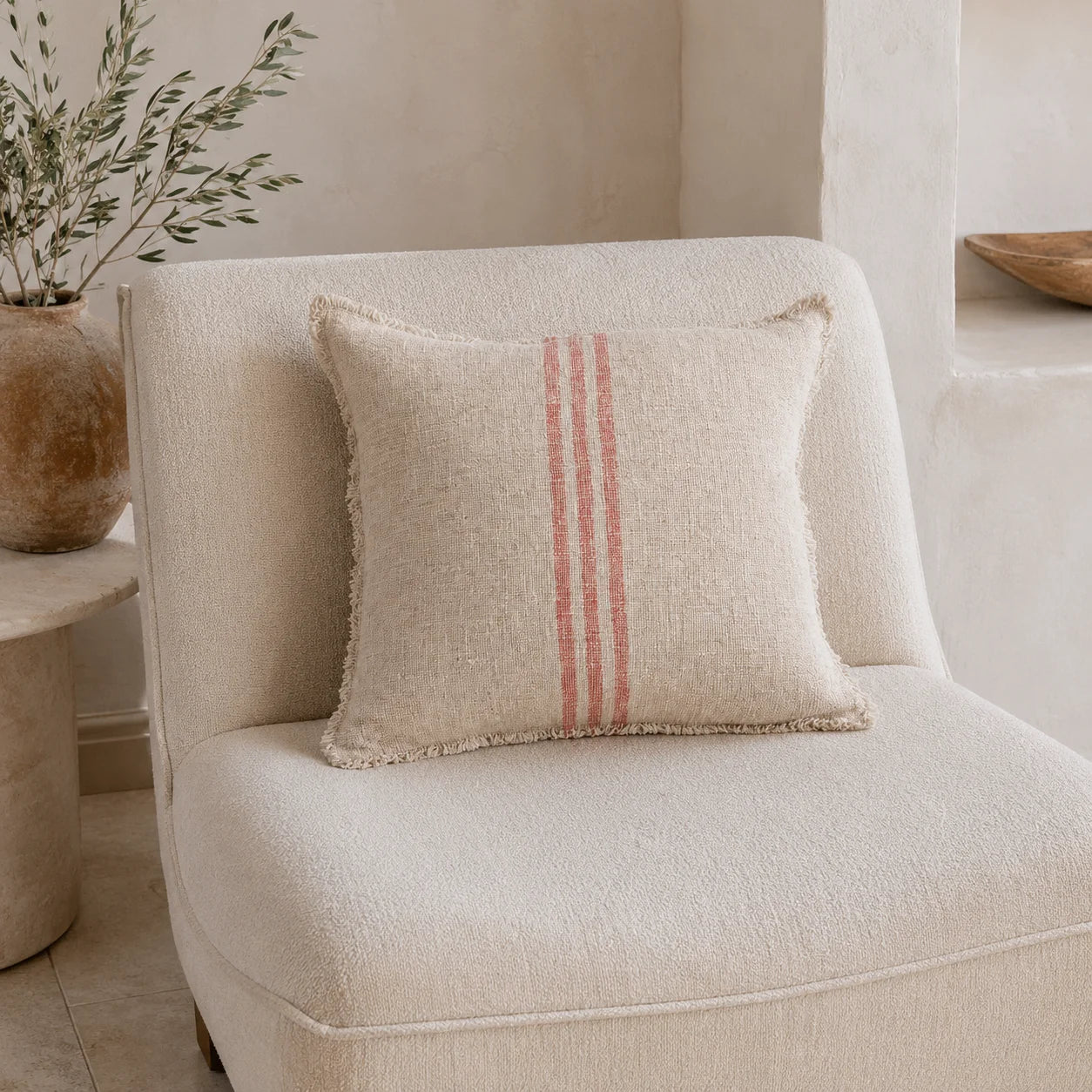 Verve Linen Cushion Cover – Natural & Blush Stripe