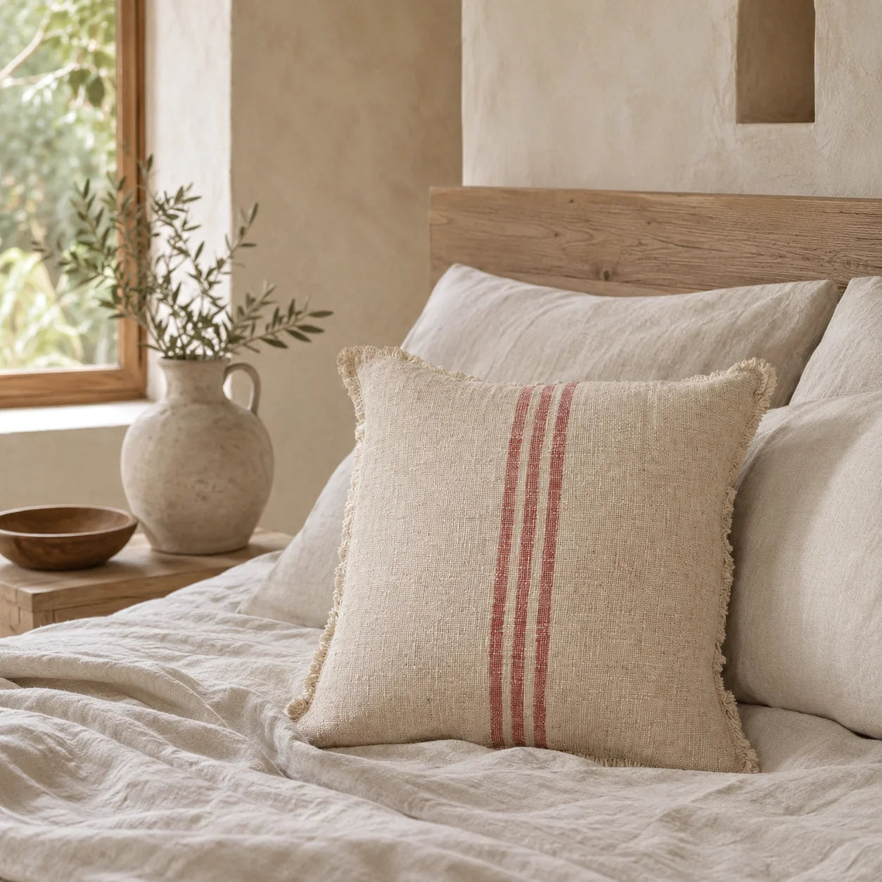 Verve Linen Cushion Cover – Natural & Blush Stripe