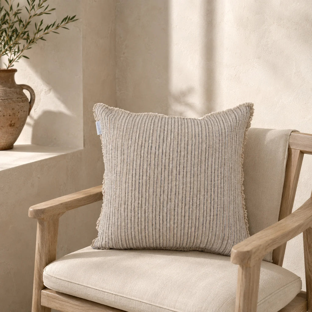 Verve Linen Cushion Cover – Natural & Charcoal Stripe