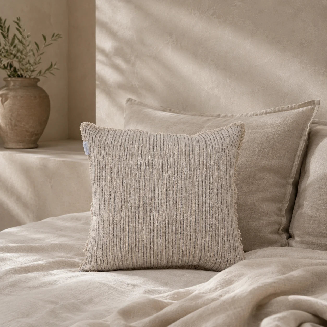 Verve Linen Cushion Cover – Natural & Charcoal Stripe
