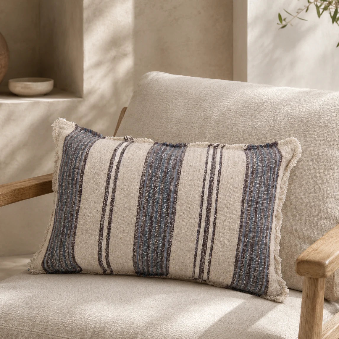 Verve Linen Cushion Cover – Navy & Natural Stripe 40×60