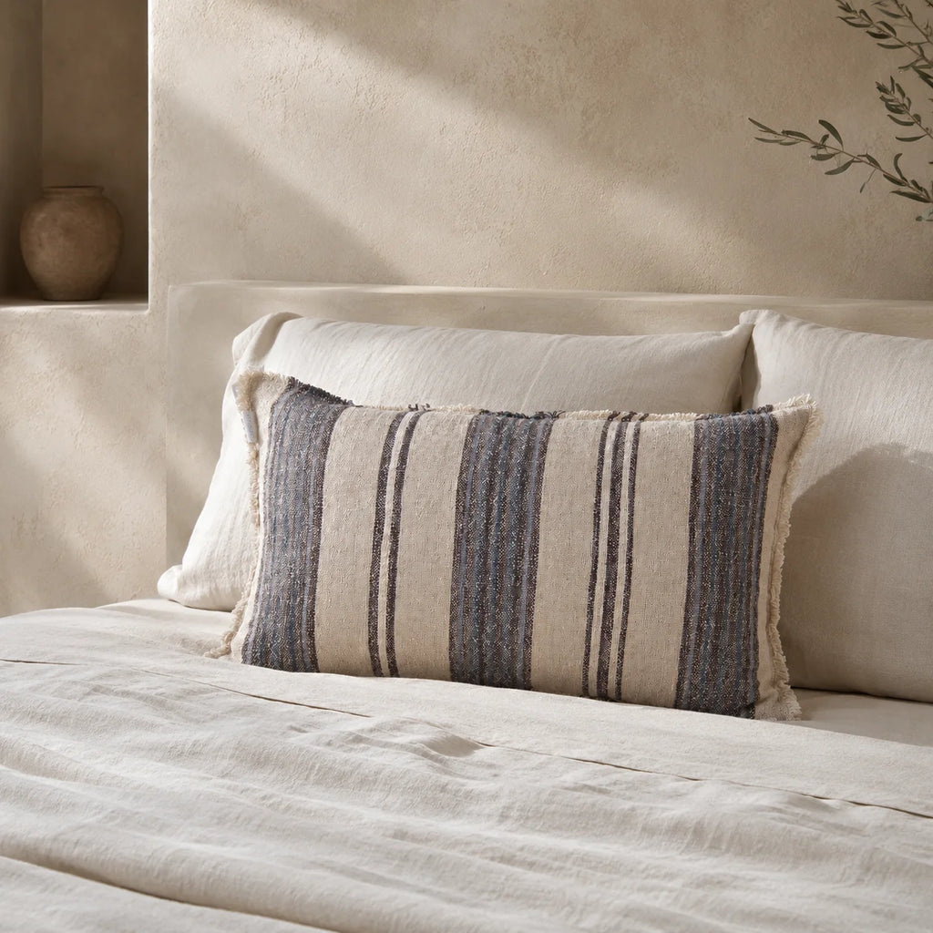 Verve Linen Cushion Cover – Navy & Natural Stripe 40×60