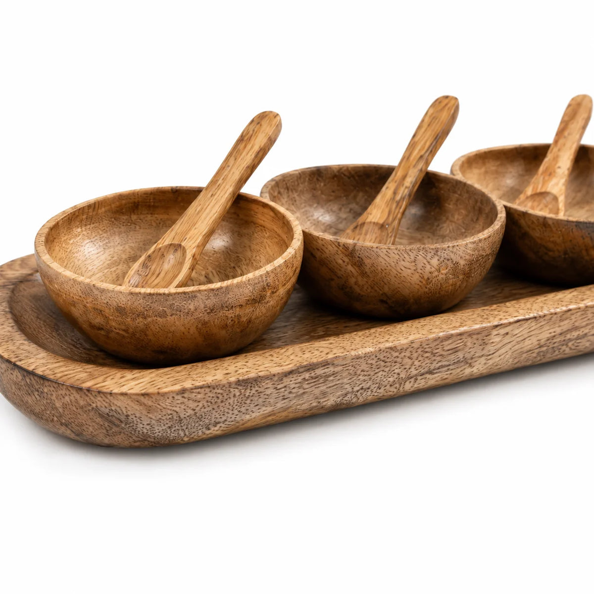 Mango Wood Decorative Bowl Set with Spoons – Set of 3