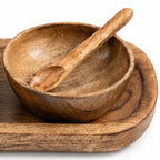 Mango Wood Decorative Bowl Set with Spoons – Set of 3