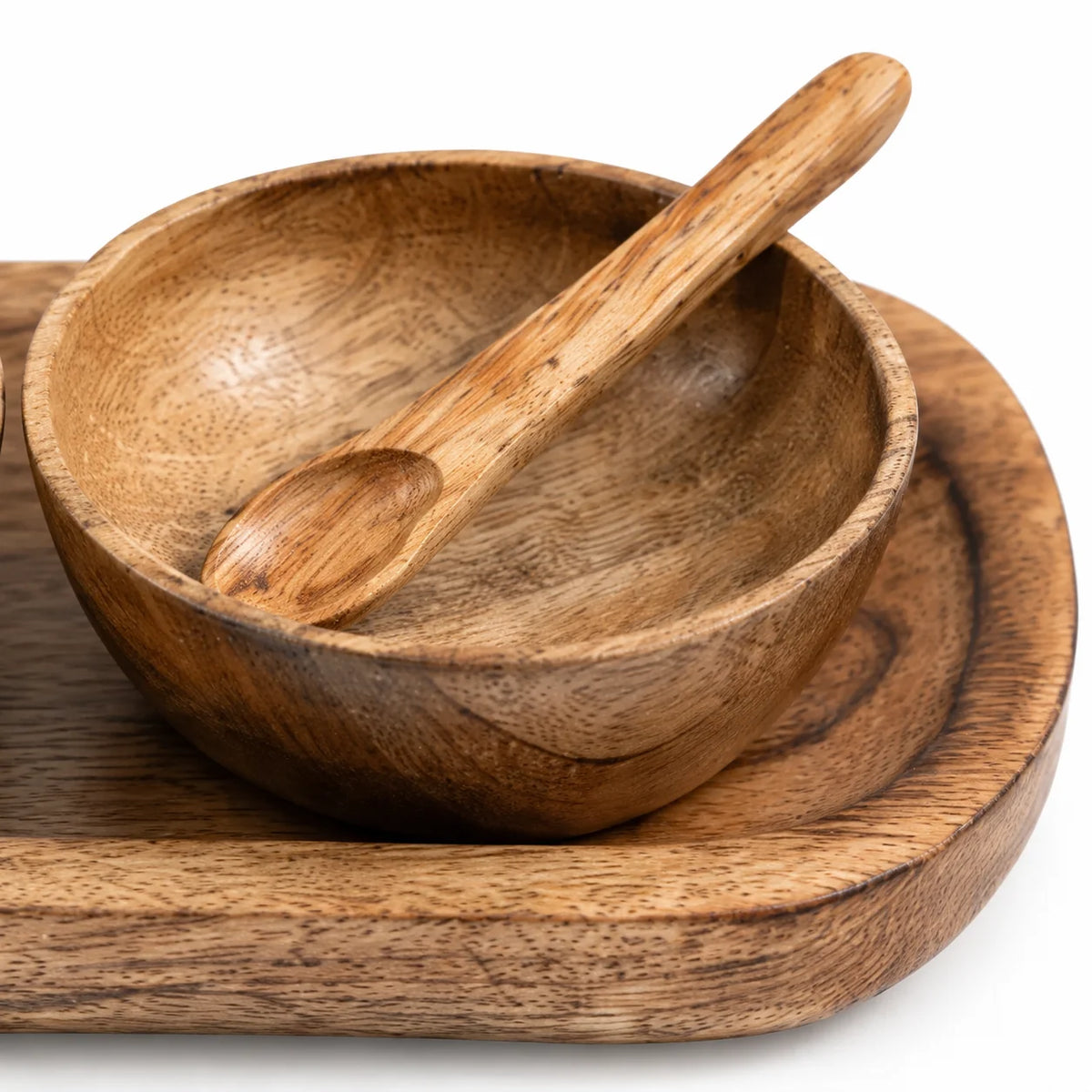 Mango Wood Decorative Bowl Set with Spoons – Set of 3