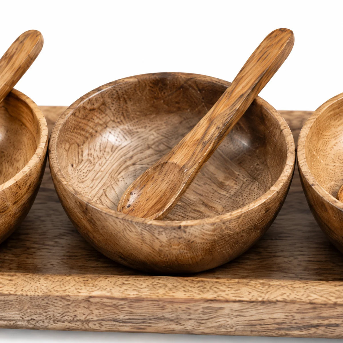 Mango Wood Decorative Bowl Set with Spoons – Set of 3