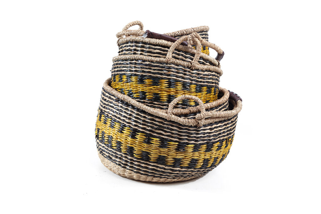 Cocktail Basket Set – Black, Yellow & Natural (5 pcs)