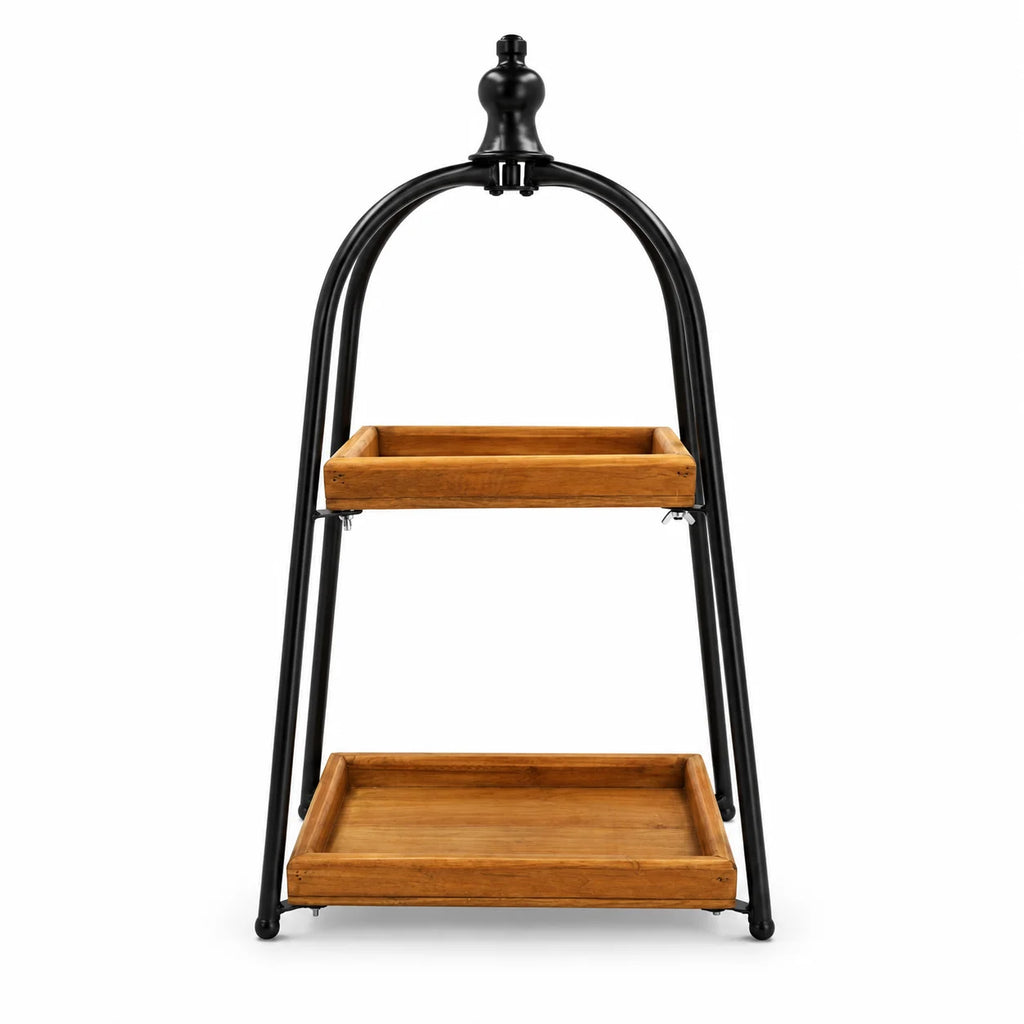 Two-Tier Mango Wood & Metal Serving Stand