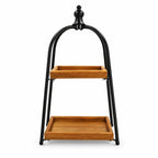 Two-Tier Mango Wood & Metal Serving Stand