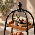 Two-Tier Mango Wood & Metal Serving Stand