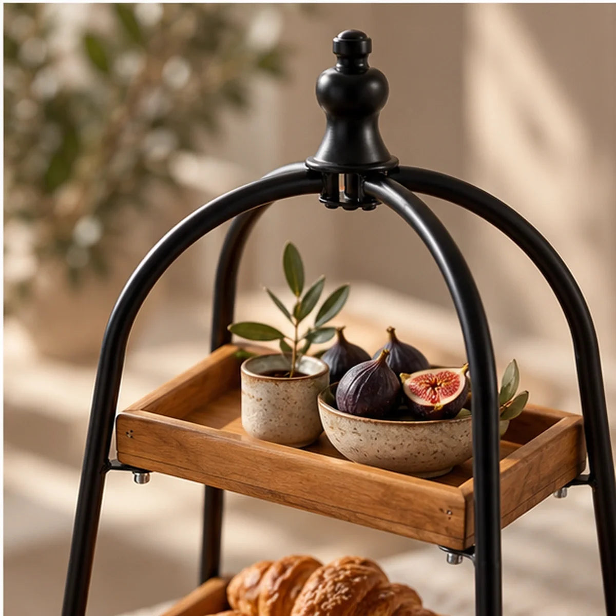 Two-Tier Mango Wood & Metal Serving Stand