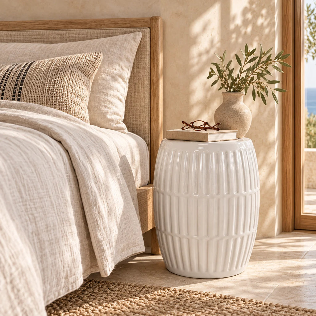 White Ribbed Porcelain Side Table