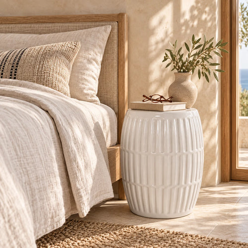 White Ribbed Porcelain Side Table