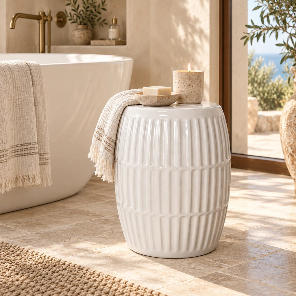 White Ribbed Porcelain Side Table