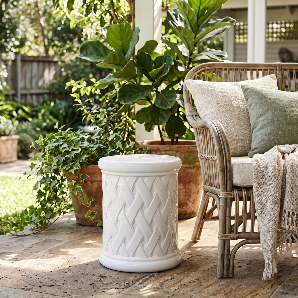 White Textured Porcelain Side Table