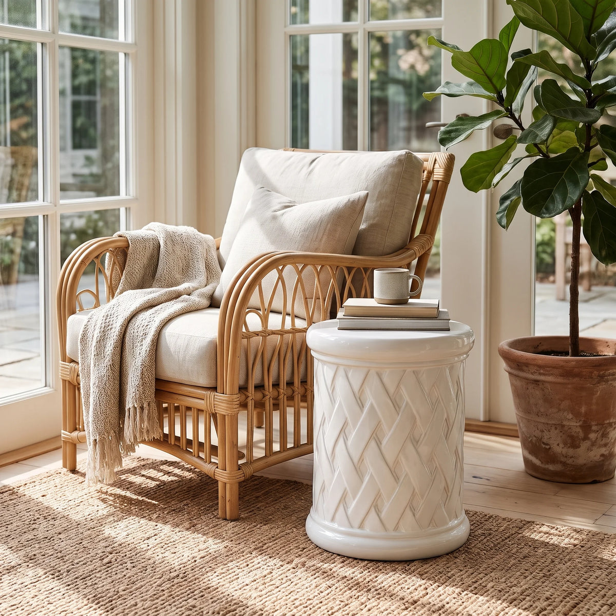 White Textured Porcelain Side Table