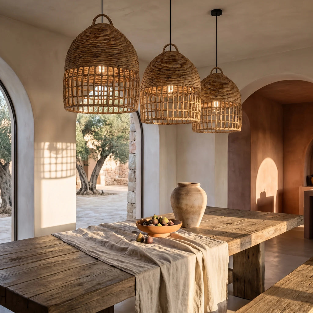 Natural Woven Mixed-Weave Pendant Lampshade